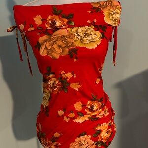 Heart & Hips Red Floral Off-Shoulder Midi Dress